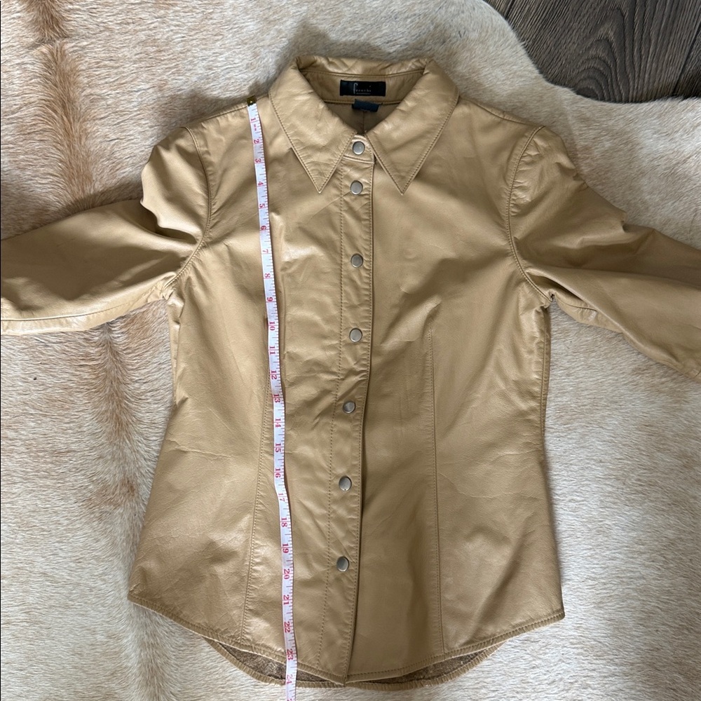 Frenchi Beige genuine Leather shirt Jacket shacket size small - Picture 7 of 11